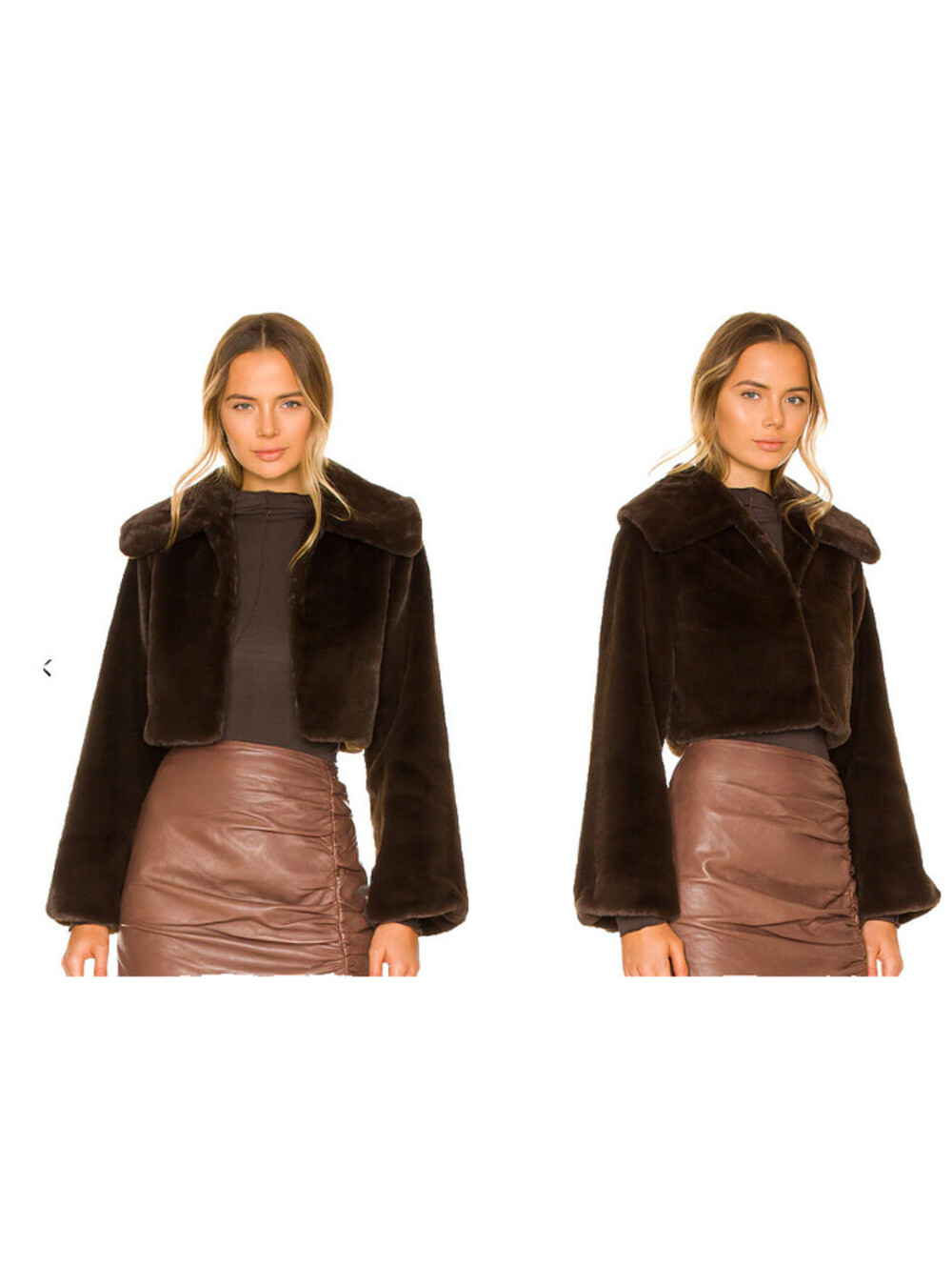 Cleobella Cropped Faux Fur Jacket Camila Coelho Collection brown XS NWT $218
